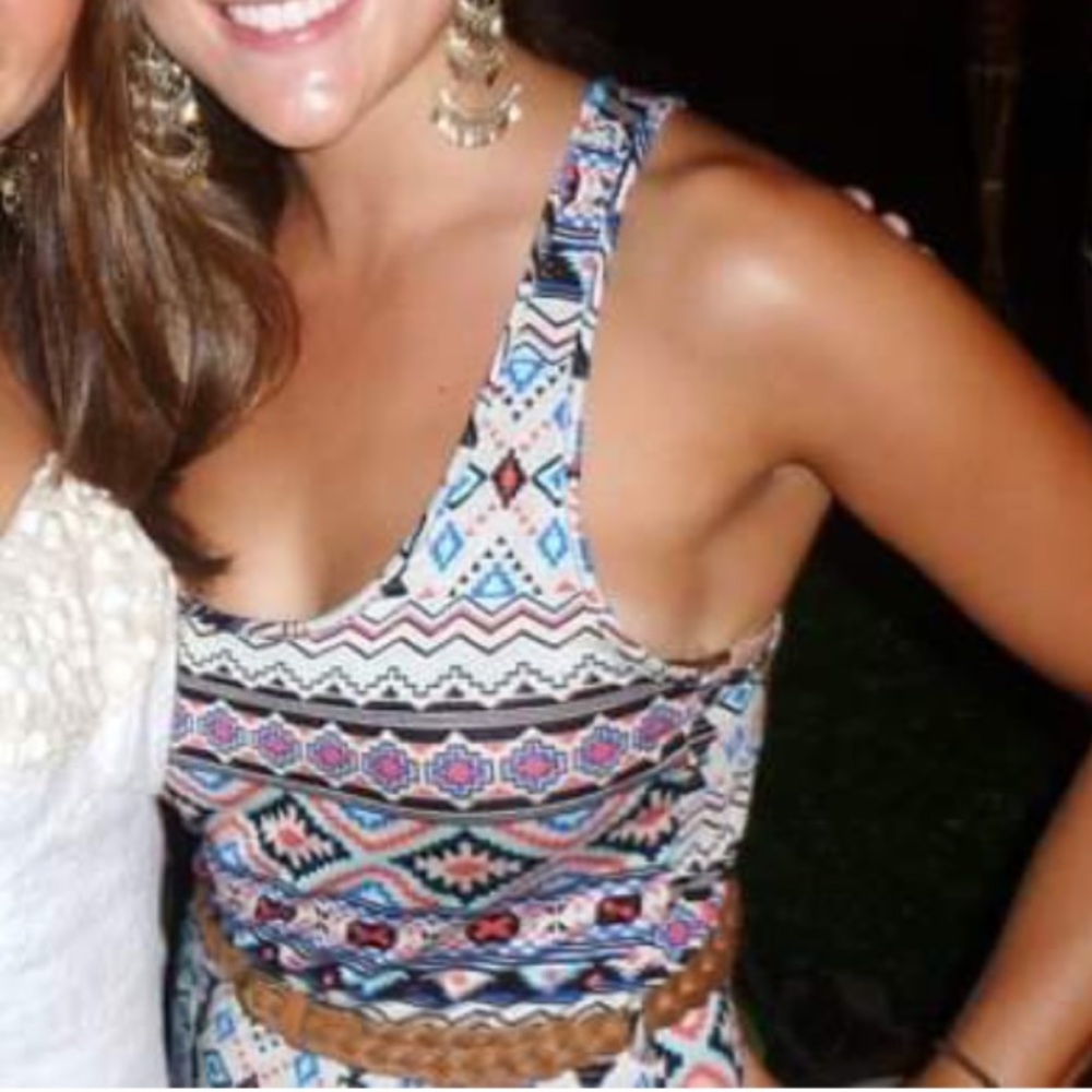 Aztec maxi fitted dress with belt